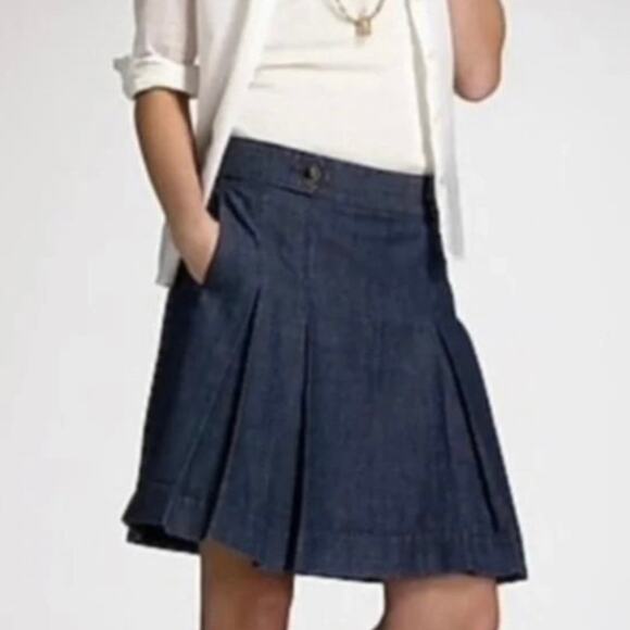 J CREW Retro Chambray Wendy A Line Dark Blue Chambray Denim Circle Skirt sz 0 - Picture 11 of 11